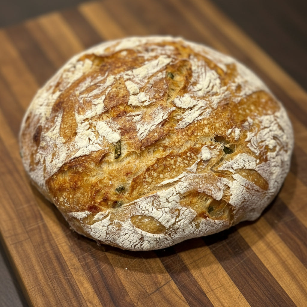 Loaf of bread on a wooden surface